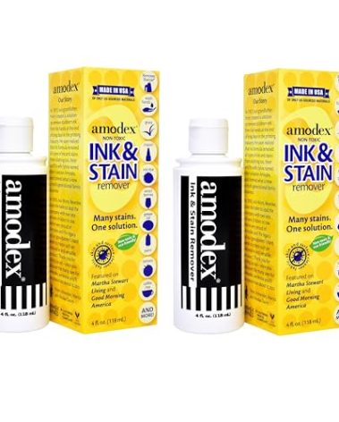 Amodex Ink & Stain Remover for Clothes, Leather and Skin - Removes Ink, Ballpoint, Sharpie, Grease and More, Works on Set-in Stains, Gentle but Powerful, 4oz/120ml Bottle (Pack of 2)