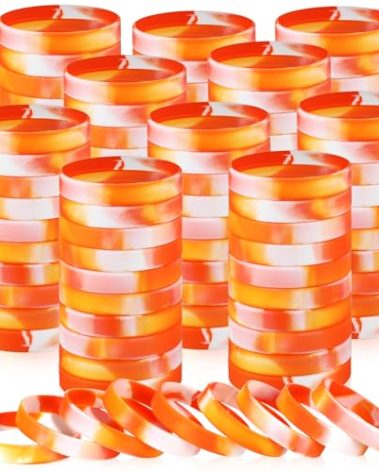 Liliful 100 Pcs Silicone Rubber Wristbands Rubber Wristband Bracelet Bands for Silicone Wristbands for Women Men(Orange and White)