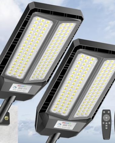 Adewalk 5000W Solar Lights Outdoor - 7000K LED Solar Street Lights Outdoor with Motion Sensor and Remote Control, IP66 Waterproof, Dusk to Dawn for Yard, Patio, 2 Pack