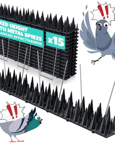 15 Pack Upgraded Bird Deterrents for Outside Patio - Balcony Pigeon Deterrent with 2400 Spikes to Keep Birds Away. Anti Bird Spikes for Pigeons and Other Small Birds, Crows, Woodpecker Deterrents