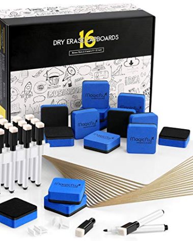 Magicfly Double-Sided Small White Board for Classroom, 9 x 12 Inches Dry Erase Lap Boards, Bulk Pack of 16 Mini White Board for Student, Teachers, Office, with 16 Pens, 16 Erasers & 16 Pen Clips