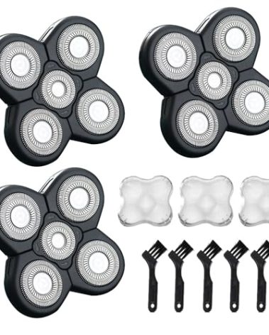 VRMETA 3PCS 5D Head Shaver Heads for Bald Men Sharp Compatible with Many Brands Electric Shaver (3 PCSX5D Black)