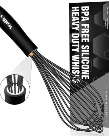 Walfos Silicone Whisk,11 Inch Silicone Whisks for Cooking Non Scratch,BPA Free Kitchen Whisk Heat Resistant (480°F) Perfect for Blending,Whisking,Beating,Mixing.Dishwasher Safe (Black）