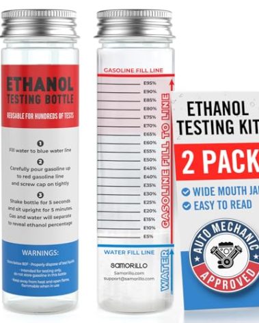 [2-Pack] Reusable Ethanol Testing Kit - Wide Mouth Fuel Test Bottle for E85 and Ethanol Levels - Fewer Spills and Clear Results in Minutes - Test Hundreds of Times - Two Ethanol Test Bottles Included