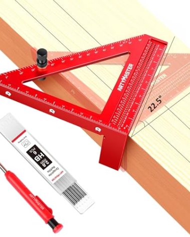 8 inch 3D Multi-Angle Measuring Square Ruler, WT103C High Precision Hole Scribing Woodworking Tools, 0-90° Aluminum Alloy Carpenter Square with Stair Gauges, Carpenter Pencils 6 Refills.