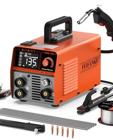 FEIFANKE 135A MIG Welder, Potable Stick/Lift TIG/Flux Core MIG 3 In 1 Multiprocess Flux Core Welding Machine 110V Large LED Display Inverter Welder Full Kit