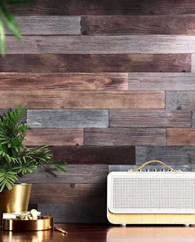 Holydecot Nail Up Paneling Wood Wall Panels, Real Solid Planks DIY Easy Application, Rustic Reclaimed Barn Paneling for Accent Walls, Brown Gray Combinations, 10.5 sq. ft