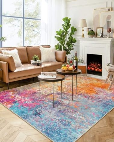 Lahome Modern Abstract Washable Living Room Rug, Colorful 8x10 Area Rugs for Bedroom Girls Kids Non Slip Low Pile, Large Soft Indoor Accent Carpet for Dining Room Table Home Decor