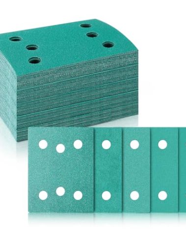 HappyAlley 60 Pcs 3" x 4" 6-Hole Sanding Sheets Compatible with Surfprep, Sandpaper 80, 120, 150, 180, 220 Grit (12 of Each), Compatible with Surfprep&Uneeda Ekasand&Mirka Deos 343 Sandpaper Sanders