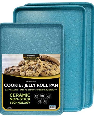 casaWare 3pc Ultimate Commercial Weight Cookie Sheet Set, Two 15 x 10-Inch Pans, One 13 x 9-Inch-Inch Pan (Blue Granite)