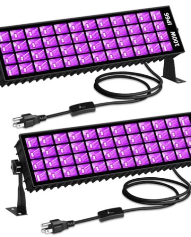 SHGPODA 2 Pcs 100W LED Black Light Bar, IP66 Waterproof Blacklight with 6ft Cord Switch, Black Lights for Neon Glow Party Fluorescent Poster Body Paint Birthday Bedroom Classroom Halloween Christmas