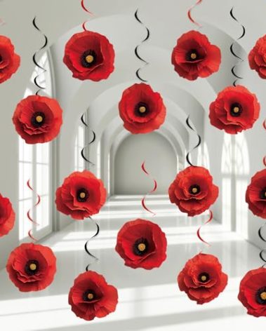 60Pcs Artificial Red Poppy Flowers Hanging Swirls Decorations Halloween Poppies Fake Flowers Ceiling Hanging Streamers Floral Birthday Party Ornaments for Witch Birthday Shower Party Favor Supplies