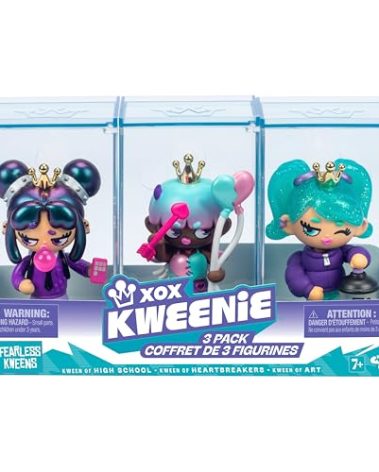 XOX KWEENIE Fearless Kweens Series Premium Figurine and Display Case, 4 Inch/Approx 10cm Tall Collectible Art-Toy, 3 Pack, Every Kween is Unique