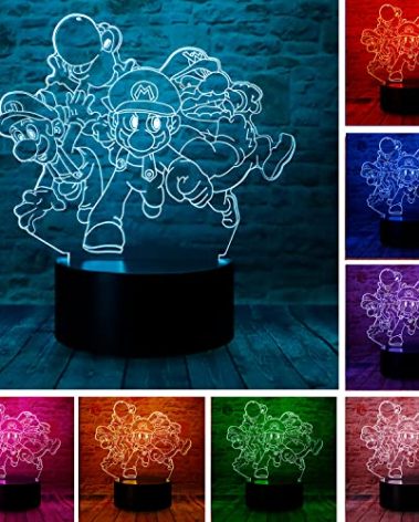Cute Super Mario Luigi Bros Toad Yoshi Dragon Donkey Kong Bowser Anime Character 3D LED Bedroom Decor Sleep Table Lamp with Remote 7 Colors Visual Night Light Birthday Christmas Gifts for Kids