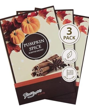 Simplicity Scents Pumpkin Spice Scented Sachets Pack of 3, Fall & Winter - Long-Lasting Scented Bags, Home Fragrance, Air Freshener & Deodorizer for Closet, Room, Drawer, or Cars, Made in USA