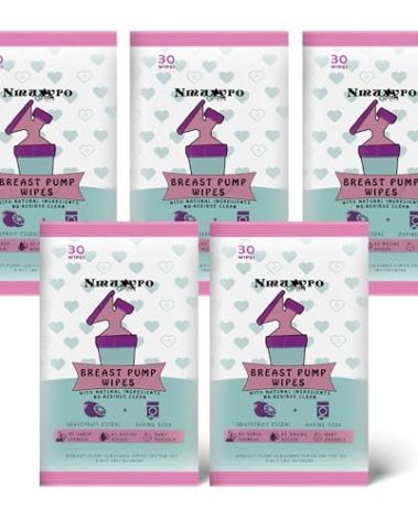 Breast Pump Wipes Quick Clean, Natural Pump Parts Cleaning On The Go, Resealable Manual Pacifier Wipe Breastfeeding Supplies, 30 Count (Pack of 5)