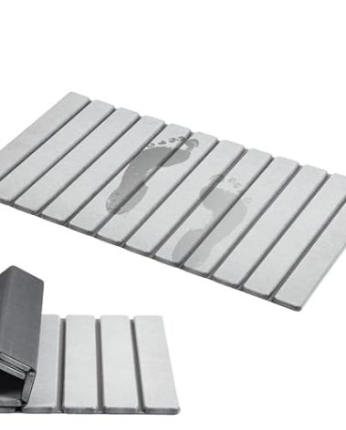 AWW Foldable Stone Bath Mat, Super Absorbent Diatomaceous Earth Mats, Non-Slip 31.5×15.7 Inch Quick Drying Mat, Compact and Easy to Store Bath Mats for Bathroom, Easy to Clean, Light Grey