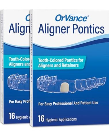 OrVance Aligner Pontics - Original (Medium) Shade (32 Count) | Temporary Tooth Replacement for Invisalign, Aligner Trays and Clear Retainers During Orthodontic Treatment