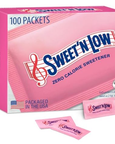 Sweet'N Low Zero Calorie Sweetener Packets, 100 Ct, Kosher & Gluten Free, Low Glycemic Index, Individual Tea and Coffee Sweetener Packets