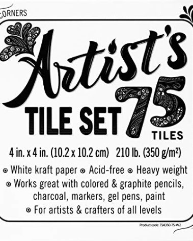 Artist's Tile Set: White Thick 210 lb Paper, 17pt, 4x4 inches. Pack of 75 Square Sheets. Heavyweight Paper for tangles, Patterns, Mandalas and Miniature Drawings. Blank Index Flash Note Cards