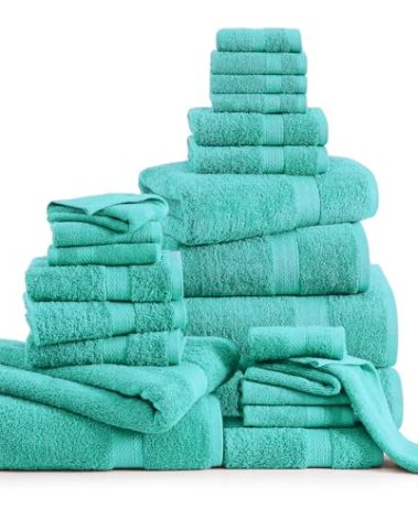 LANE LINEN 24 PCs 100% Cotton Bath Towels Set - Quick Dry, Ultra Soft & Ultra Absorbent - 4 Bath, 4 Fingertip, 6 Hand Towels, 8 Washcloths, 2 Bath Sheets - Home & Guest Bathroom Towels - Teal