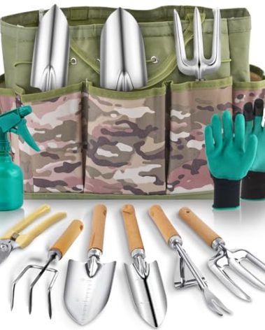 Gardening Tool Set of 9 PCS, Saraily Heavy Duty Gardening Tool Set with Durable Garden Tools Organizer Handbag, Non-Slip Rubber Gloves, Rust-Proof Garden Tool Set, Ideal Garden Gifts for Women, Mom