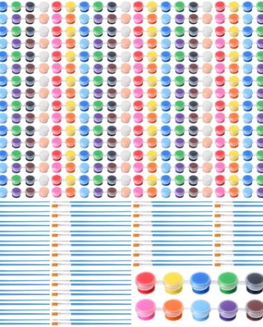 Timgle 560 Pcs Mini Acrylic Paint Set 40 Set 12 Colors Washable Paint Strips Bulk 40 Flat Brushes 40 Pointed Brushes Christmas Party Gift for Art Birthday Party Favors Craft Supplies(2ML)