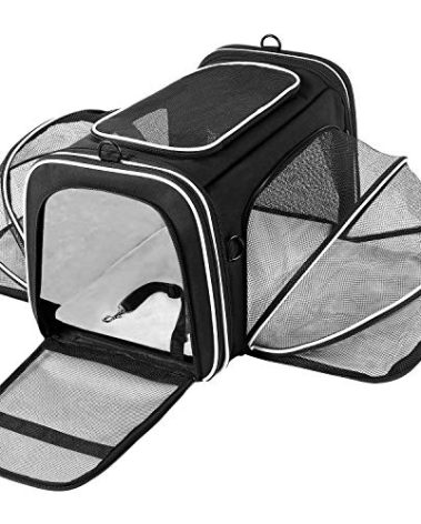 MASKEYON TSA Airline Approved Large Pet Travel Carrier,4 Sides Expandable with 2 Mesh Pockets,3 Entry, Soft Sided Collapsible Dog Carrier for 2 Cats,Kittens,Puppies,Dog, X-Large, Black & White