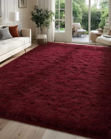 FALARK Fluffy Burgundy Red 6x9 Area Rugs for Living Room, Extra Large Dark Red Rug for Bedroom Decor, Big Shaggy Floor Carpet, Soft Plush Thick Non Slip Rectangle Carpets for Home Decor