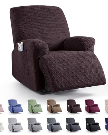 KinCam Recliner Covers, Stretch Reclining Chair Covers, Recliner Sofa Slipcovers Stripe Jacquard Recliner Couch Covers Furniture Protector Covers for Pet Kid (1 XL Seater, Dark Coffee)
