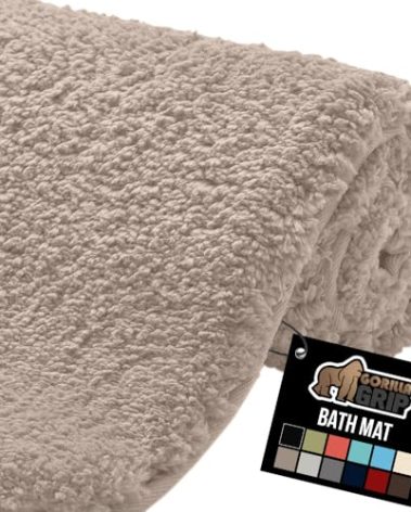 GORILLA GRIP Bathroom Rugs, 42x24, Ultra Soft Absorbent Mat, Thick Plush Bath Rug, Machine Washable, Microfiber Quick Dry, Mats for Shower, Bathtub and Floor, Home Decor Accessories, Beige