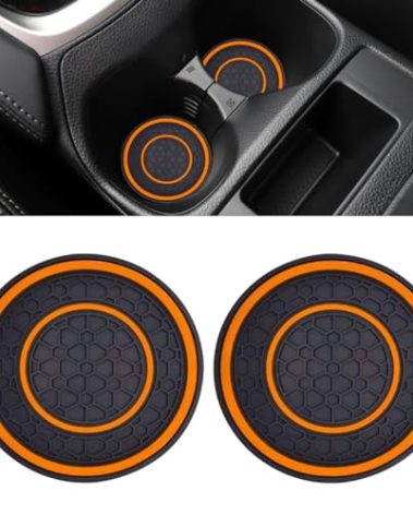 2PCS Car Cup Holder Coasters, 2.75 Inch Auto Non-Slip Anti Dust Cup Mats, Console Cup Holder Insert Coaster Auto Insulated Mats, Universal Interior Accessories for Most Cars (Orange)