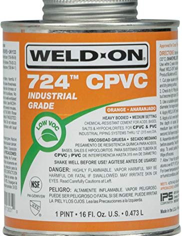 WELD-ON 13531 724 Industrial Grade CPVC Heavy-Bodied High Strength Solvent Cement - Medium-Setting and Low-VOC, Orange, 1 Pint (16 fl oz)