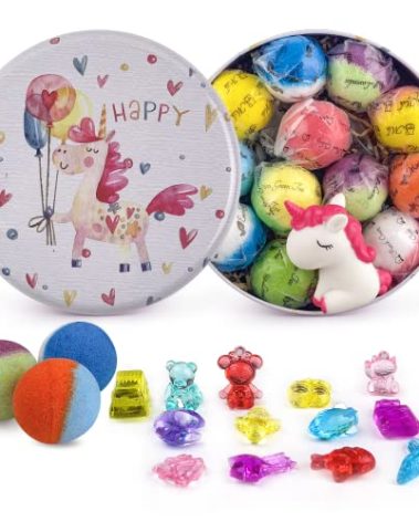 Bath Bombs for Kids, 12pcs Bath Bombs with Surprise Crystal Toys Inside, Handmade Natural and Organic Bubble Bath Fizzies, Birthday Easter Gift for Girls and Boys