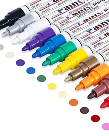 Oil Based Paint Pen, Permanent Paint Marker: Quick-Dry, Waterproof Marker Set of 12 for Rock Painting, Glass, Fabric, Ceramic, Wood, Metal, Mug, Plastic, Stone, Christmas Art Craft Supplies Kit