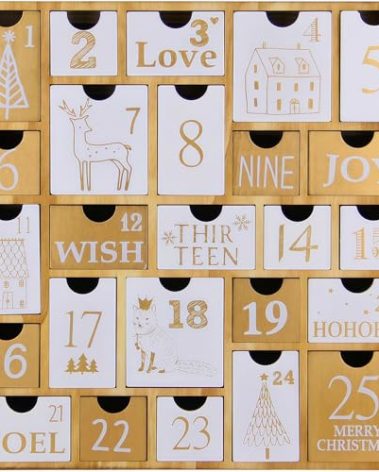 Juegoal Advent Calendar with 25 Drawers Countdown to Christmas, Refillable Wooden Advent Xmas Gift for Kids, 12 Inches Tall