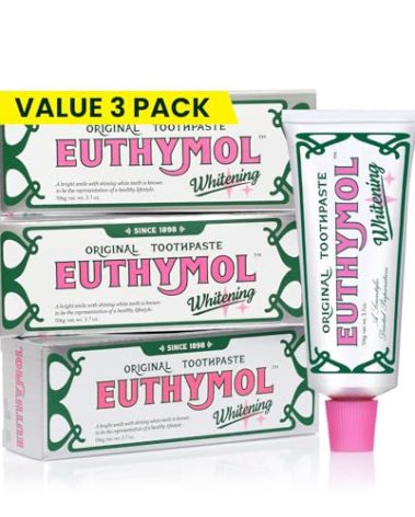 EUTHYMOL Whitening Toothpaste (3.7fl oz*3, Pack of 3) - Stain Removal in 2 Weeks, Long-Lasting Freshness for Sensitive Gum & Teeth. Bad Breath, Cavity Prevention. Recyclable Aluminum Tube