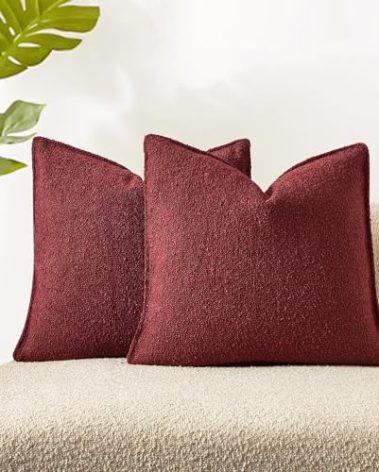JUSPURBET Throw Pillow Covers 20x20 Set of 2 Decorative Pillow Covers for Couch Sofa Bed Cozy Boucle Textured Cushion Covers Cases with Invisible Zipper for Living Room Home Decor,Burgundy