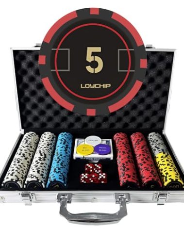 300-Piece Poker Set, 11.5g Numbered Chips, 2 Playing Cards, Dealer/Blind Buttons, Aluminum Carrying Case – Professional Poker Set for Texas Hold’em, Blackjack, Casino Night, Travel for Men & Adults