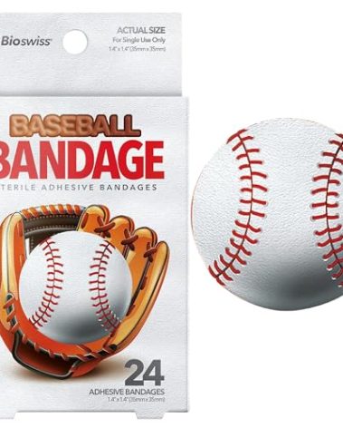 BioSwiss Kids Bandages, Baseball Shaped Self Adhesive Bandage Set, Latex Free, Sterile Wound Care, 24 Count