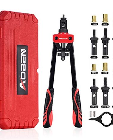 AOBEN 14" Rivet Nut Tool, Professional Hand Rivet Nut Setter Kit Labor-Saving and Compact Design Including 6 Interchangeable Mandrels 90pcs Rivnuts and 2 Mandrel Lock Pins
