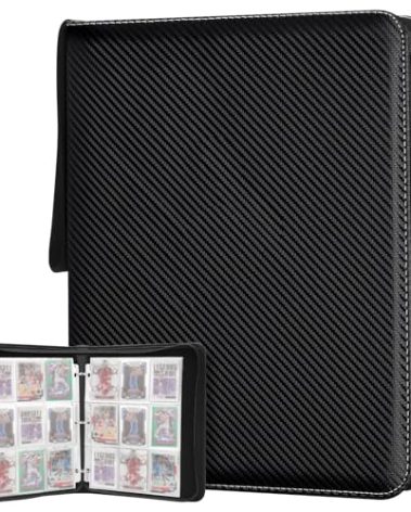 9 Pockets Trading Card Binder, HYMENEX 900 Pockets Baseball Card Binder with Sleeves and Zipper for Game Sports Cards and Kids Organized (Black)