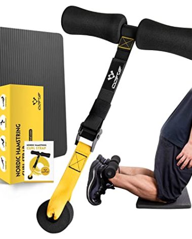 Nordic Hamstring Curl Strap with Fitness Knee Mat, Holds 420 Pounds for Hamstring Curls, Sit Up Bar for Floor, Spanish Squats, Ab Workout, 5 Seconds Setup Nordic Curl Home Fitness Equipment
