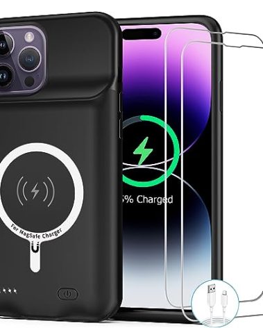 Wireless Charging Case for iPhone 14 Pro, 10000mAh High Capacity Portable Rechargeable Battery Case Wireless Charging Compatible with iPhone 14 Pro (6.1 inch) Extended Battery Charger Case (Black)
