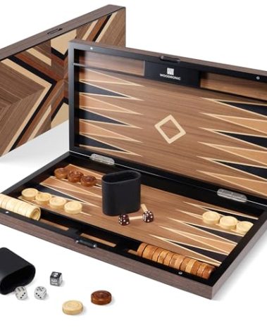 Wood Backgammon Set for Adults – 15 Inch Classic Board Game Case - Premium Folding Backgammon Set with Oversize Wooden Playing Pieces, Dices - Portable Travel Backgammon Game Set for Kids Adults