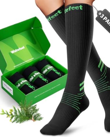 WAKEFEET Medical Compression Socks Men Women 3 Pairs, Compression Stockings 20-30 mmHg, Fragrance Flight Socks for Travel Leg Discomfort