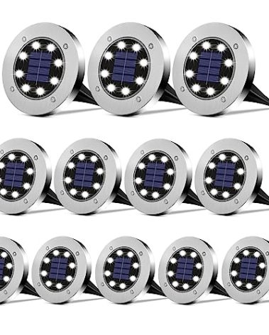 DUUDO Solar Lights Outdoor 12 Pack, Solar Garden Outdoor Waterproof Pathway Lights Bright In-Ground Light Outdoor Lighting Decor for Lawn, Patio, Yard, Driveway, Step and Walkway White Light