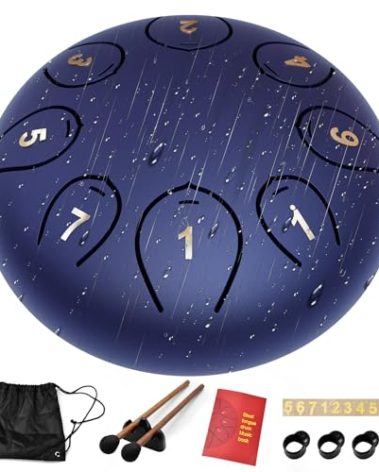 Steel Tongue Drum 6 Inch 8 Notes, Rain Drums for Outside C major, Hang Instrument, Handpan for Kids, Ethereal Hand Pan for Meditation Yoga Musical Education, Deep Blue