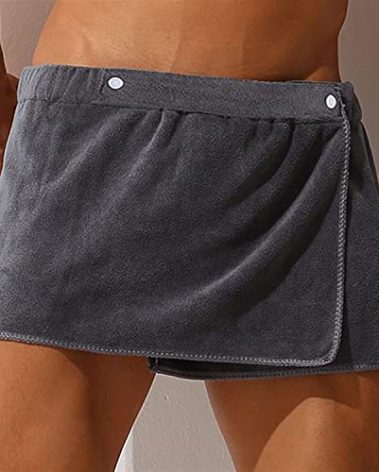 LipLopBest Men Boys Soft Wearable Bath Towel Short Pants Adjustable Mircofiber Towel Pool Beach Spa Bathing Shower Cover Up Wrap Around Towel (Grey)