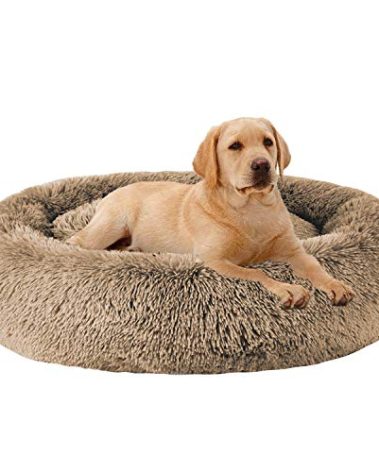 MFOX Calming Dog Bed (S/M/L/XL) for Medium and Large Dogs Comfortable Pet Bed Faux Fur Donut Cuddler Up to 15/30/50/90lbs